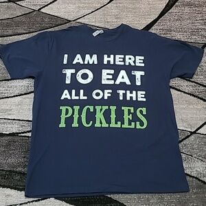 I AM HERE TO EAT ALL OF THE PICKLES BLUE CREW-NECK TEE-SHIRT PRICE FIRM